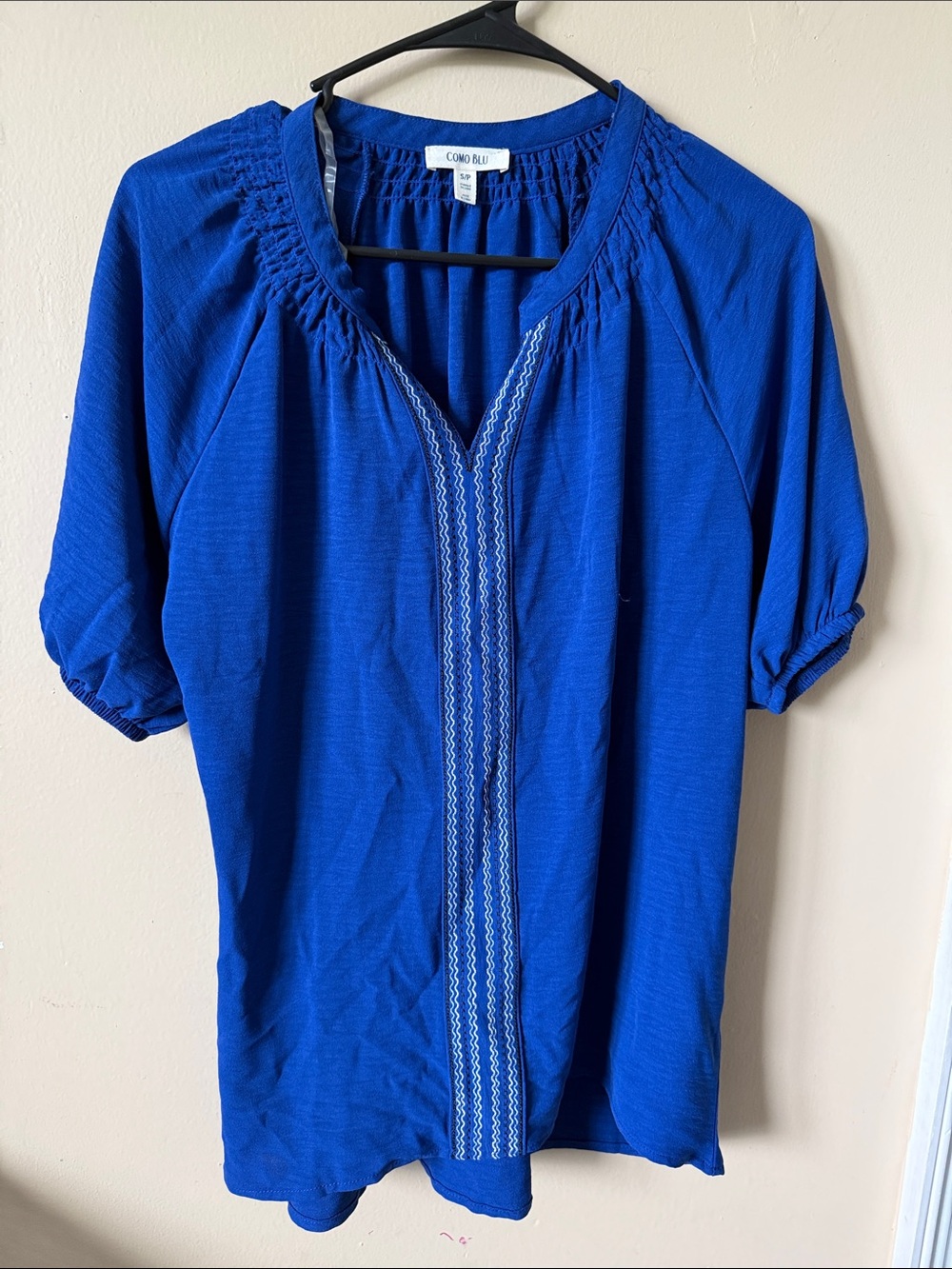 Como Blu Women's Cobalt Blue Embroidered Tunic Top